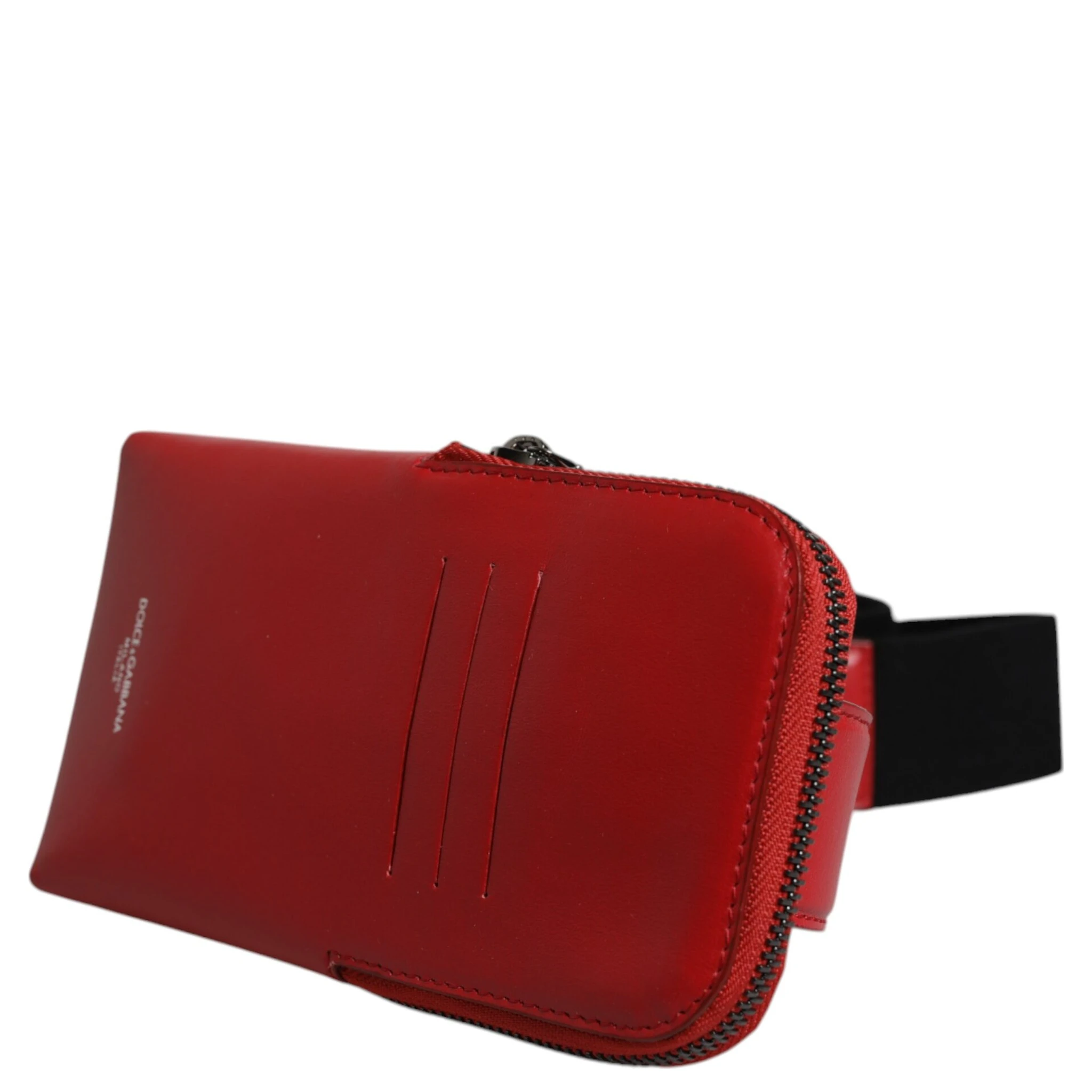 Red Calfskin Logo Purse Phone Belt Waist Bag
