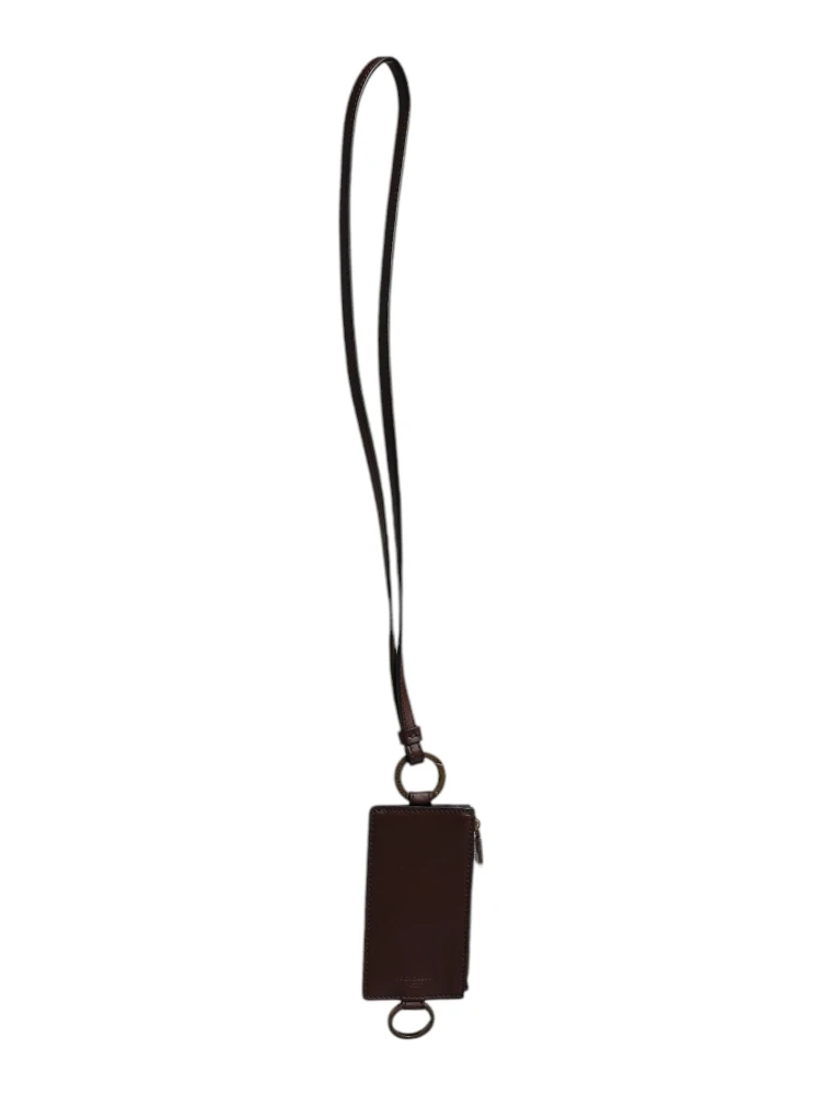 Brown Calf Leather Lanyard Logo Card Holder Wallet alternative