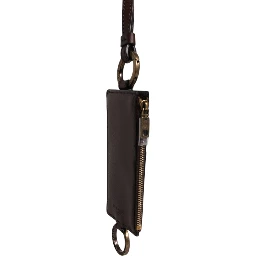 Brown Calf Leather Lanyard Logo Card Holder Wallet