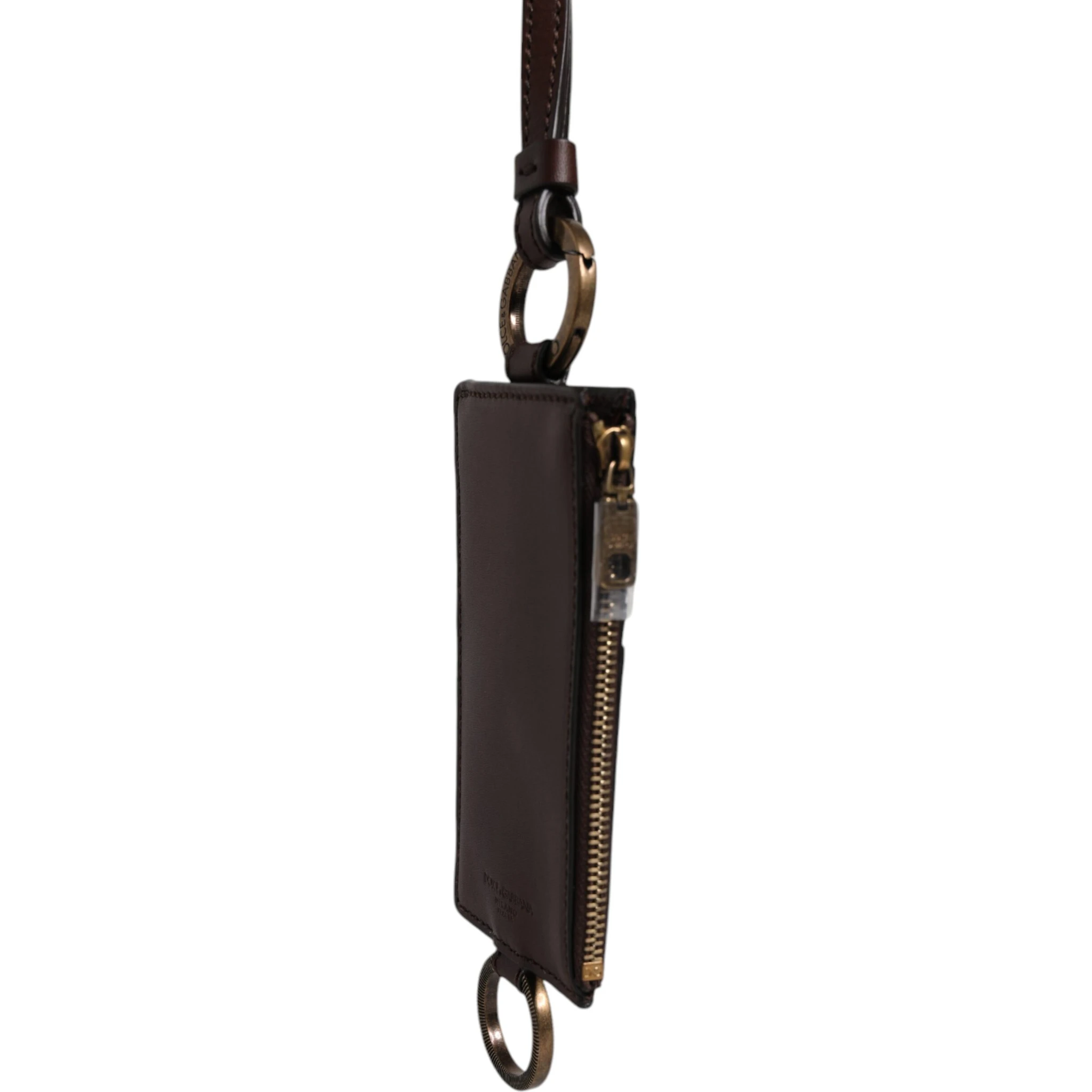Brown Calf Leather Lanyard Logo Card Holder Wallet