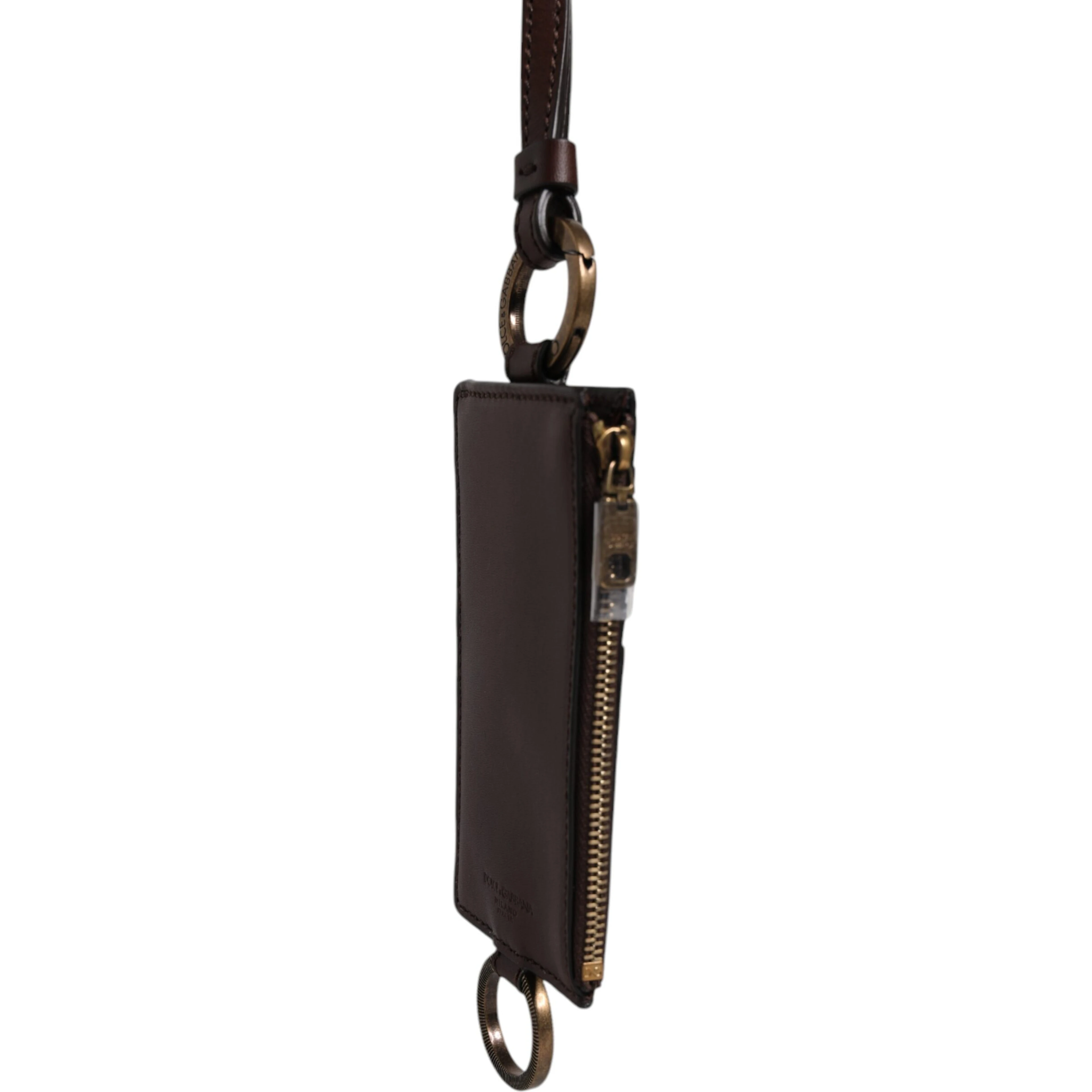 Brown Calf Leather Lanyard Logo Card Holder Wallet