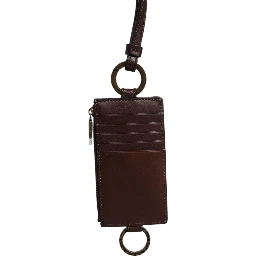 Brown Calf Leather Lanyard Logo Card Holder Wallet