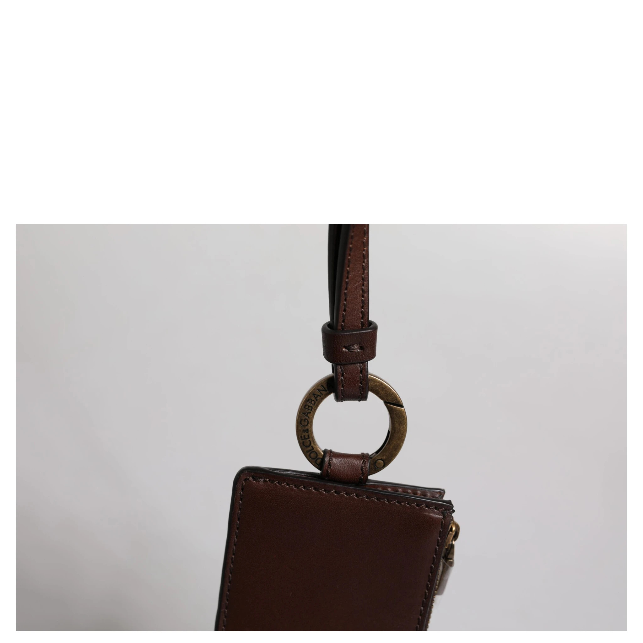 Brown Calf Leather Lanyard Logo Card Holder Wallet
