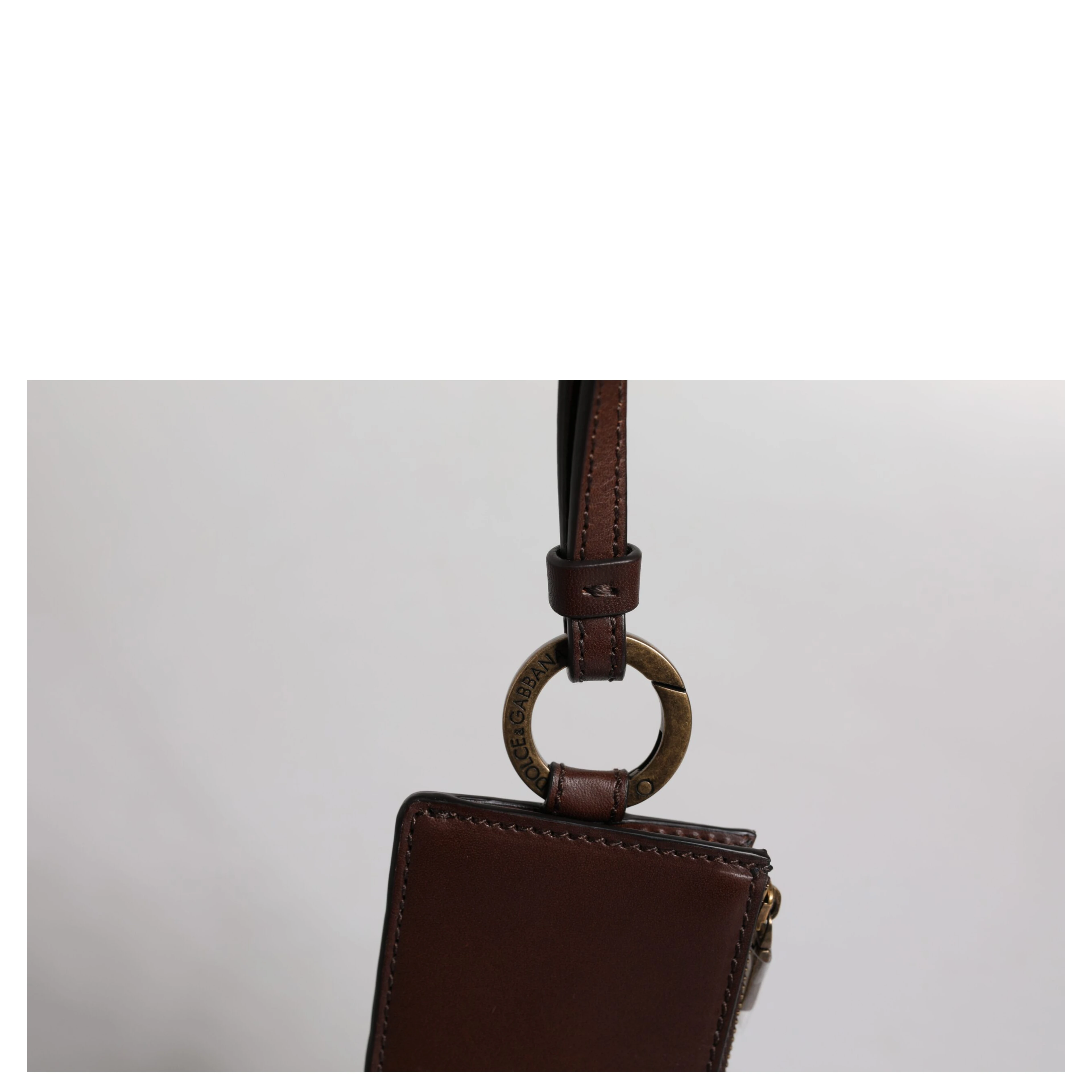 Brown Calf Leather Lanyard Logo Card Holder Wallet