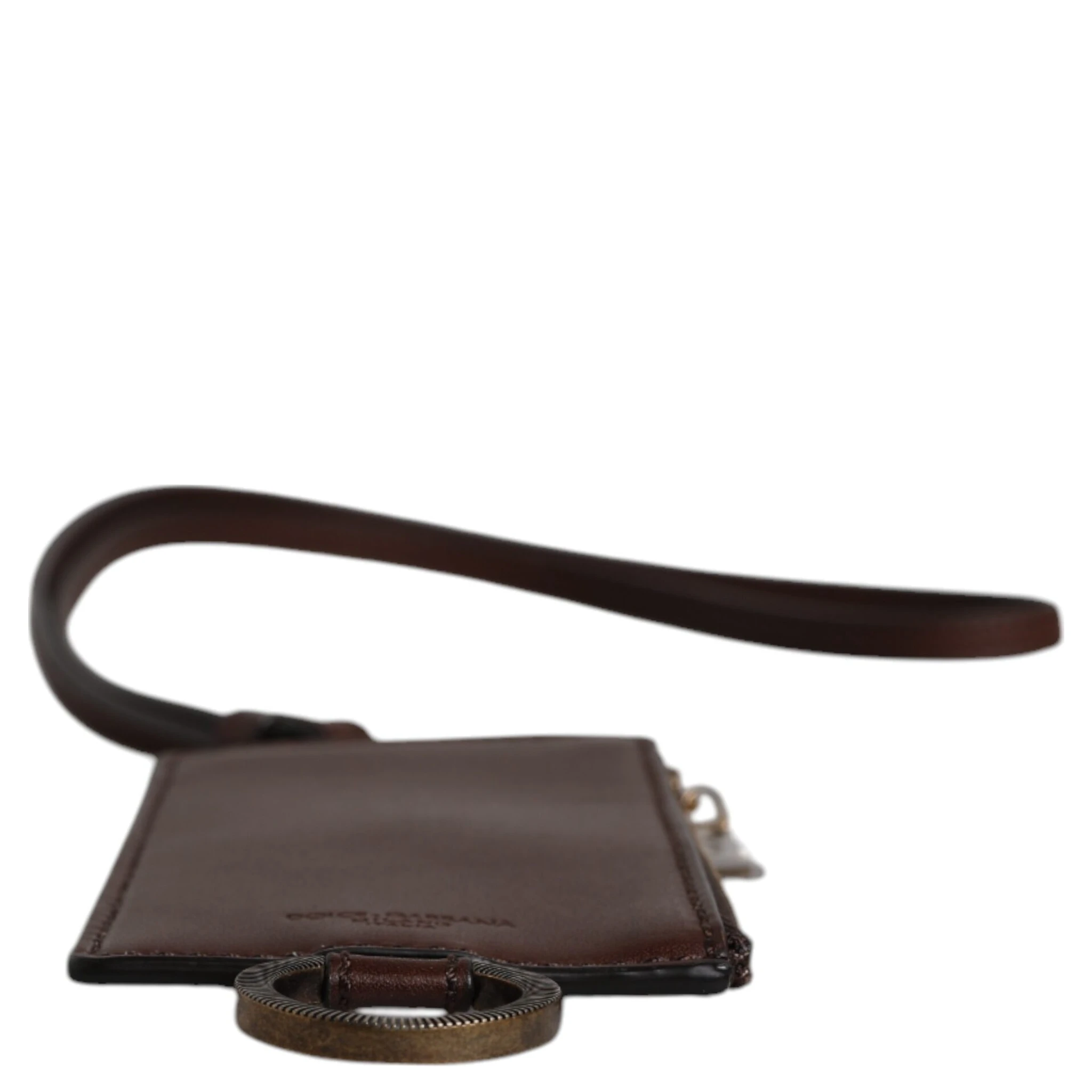 Brown Calf Leather Lanyard Logo Card Holder Wallet