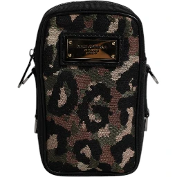Multicolor Leopard Jacquard Logo Plaque Neck Strap Bag