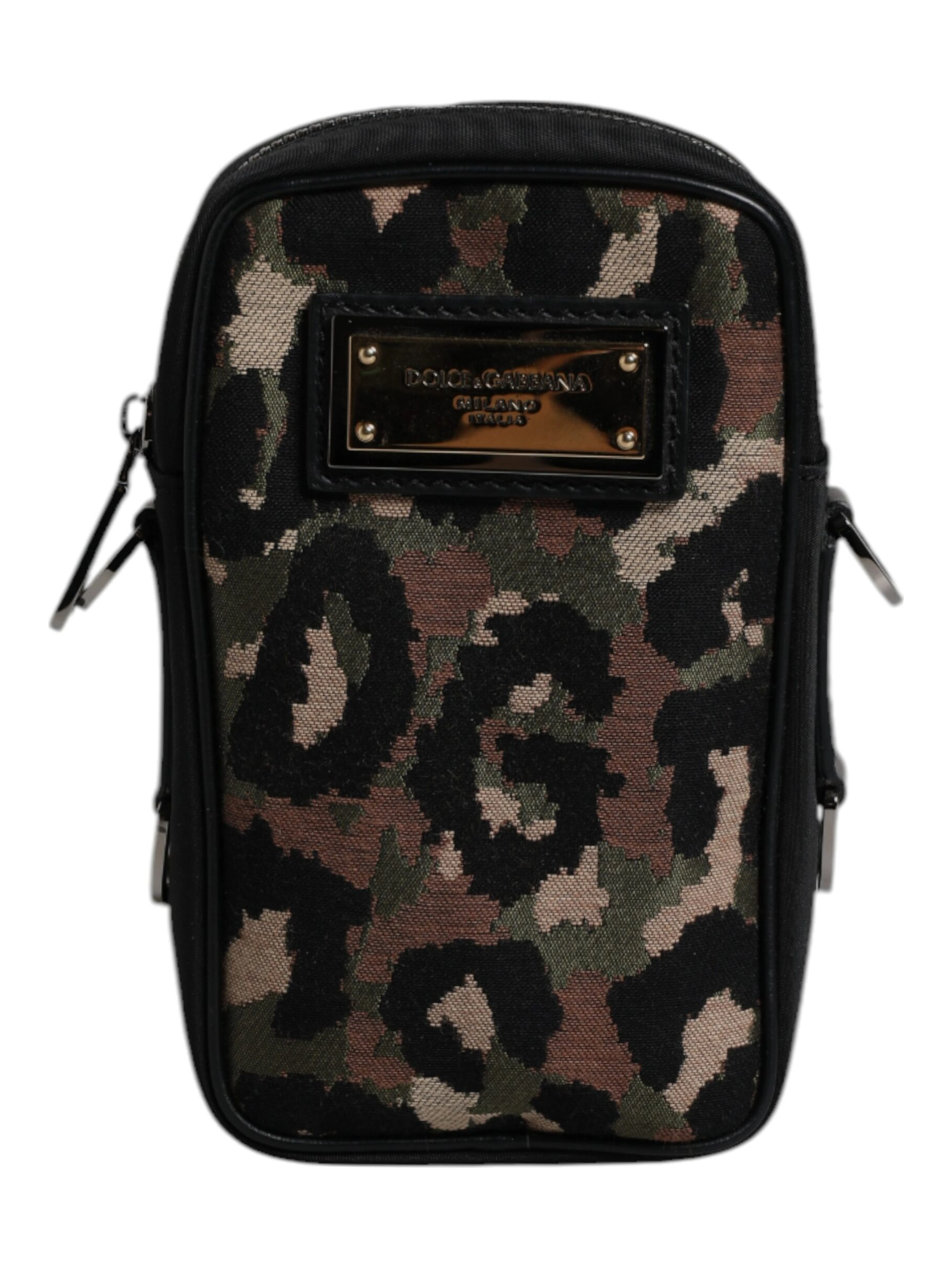 Multicolor Leopard Jacquard Logo Plaque Neck Strap Bag