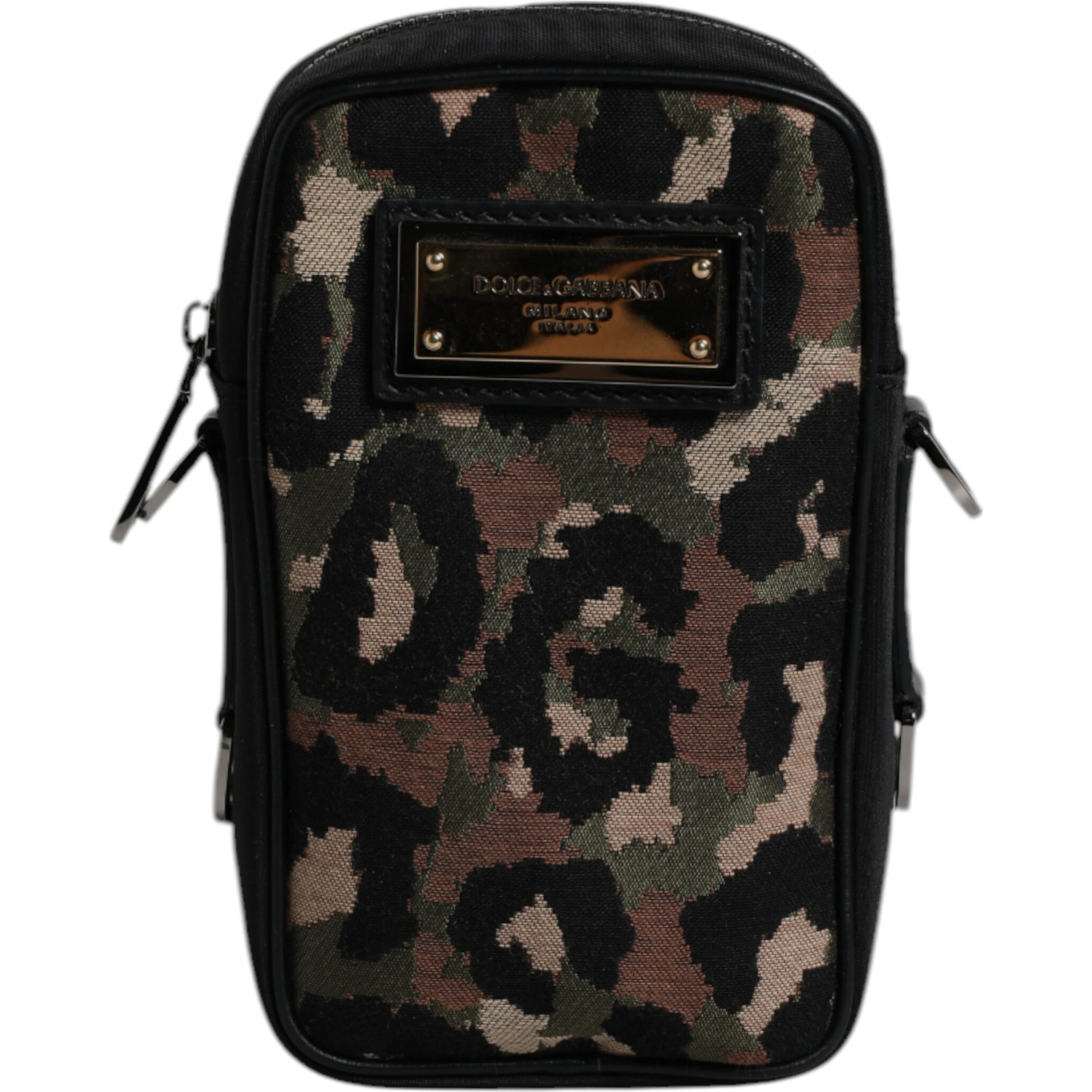 Multicolor Leopard Jacquard Logo Plaque Neck Strap Bag