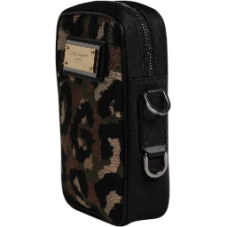 Multicolor Leopard Jacquard Logo Plaque Neck Strap Bag