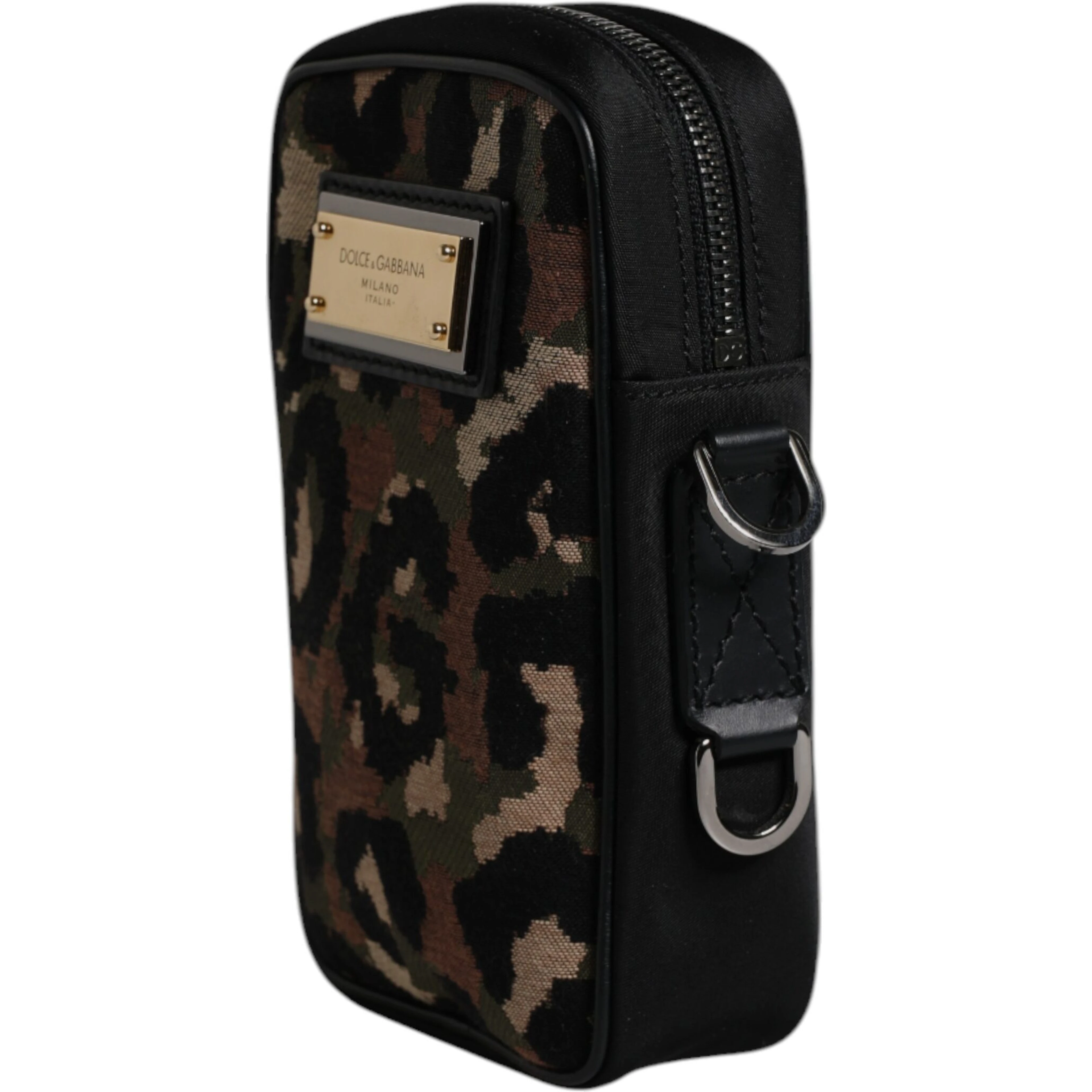 Multicolor Leopard Jacquard Logo Plaque Neck Strap Bag