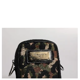 Multicolor Leopard Jacquard Logo Plaque Neck Strap Bag