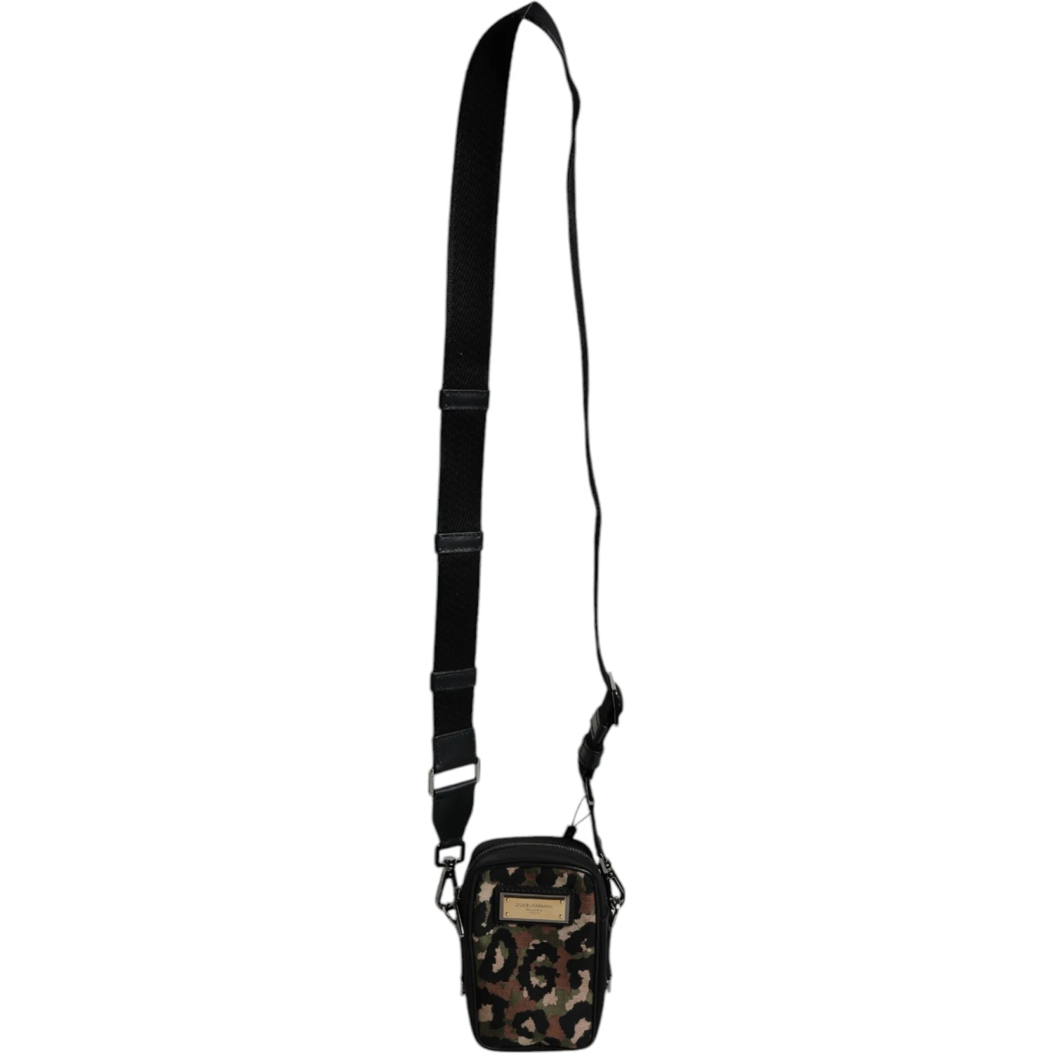 Multicolor Leopard Jacquard Logo Plaque Neck Strap Bag