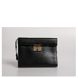 Black Leather Logo Plaque Document Briefcase Bag