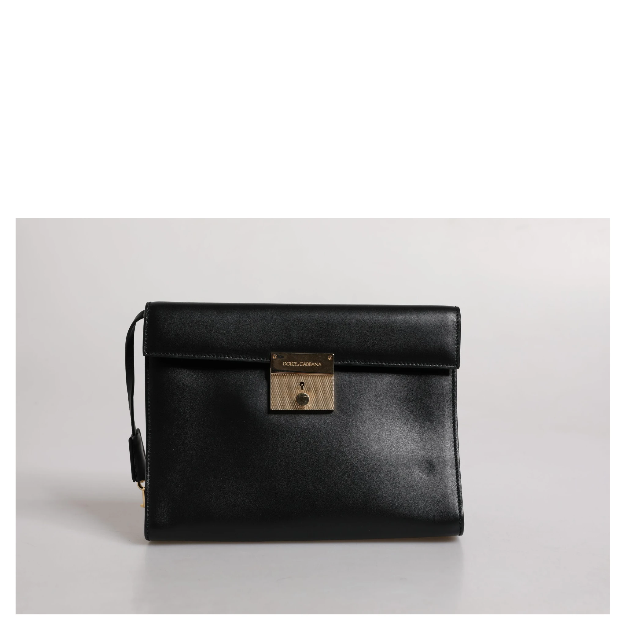 Black Leather Logo Plaque Document Briefcase Bag