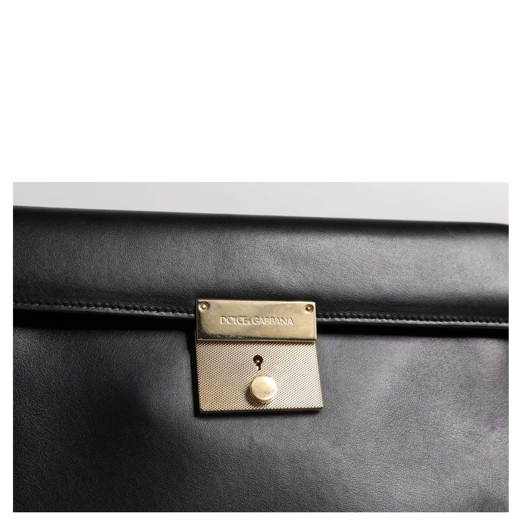 Black Leather Logo Plaque Document Briefcase Bag