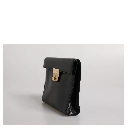 Black Leather Logo Plaque Document Briefcase Bag