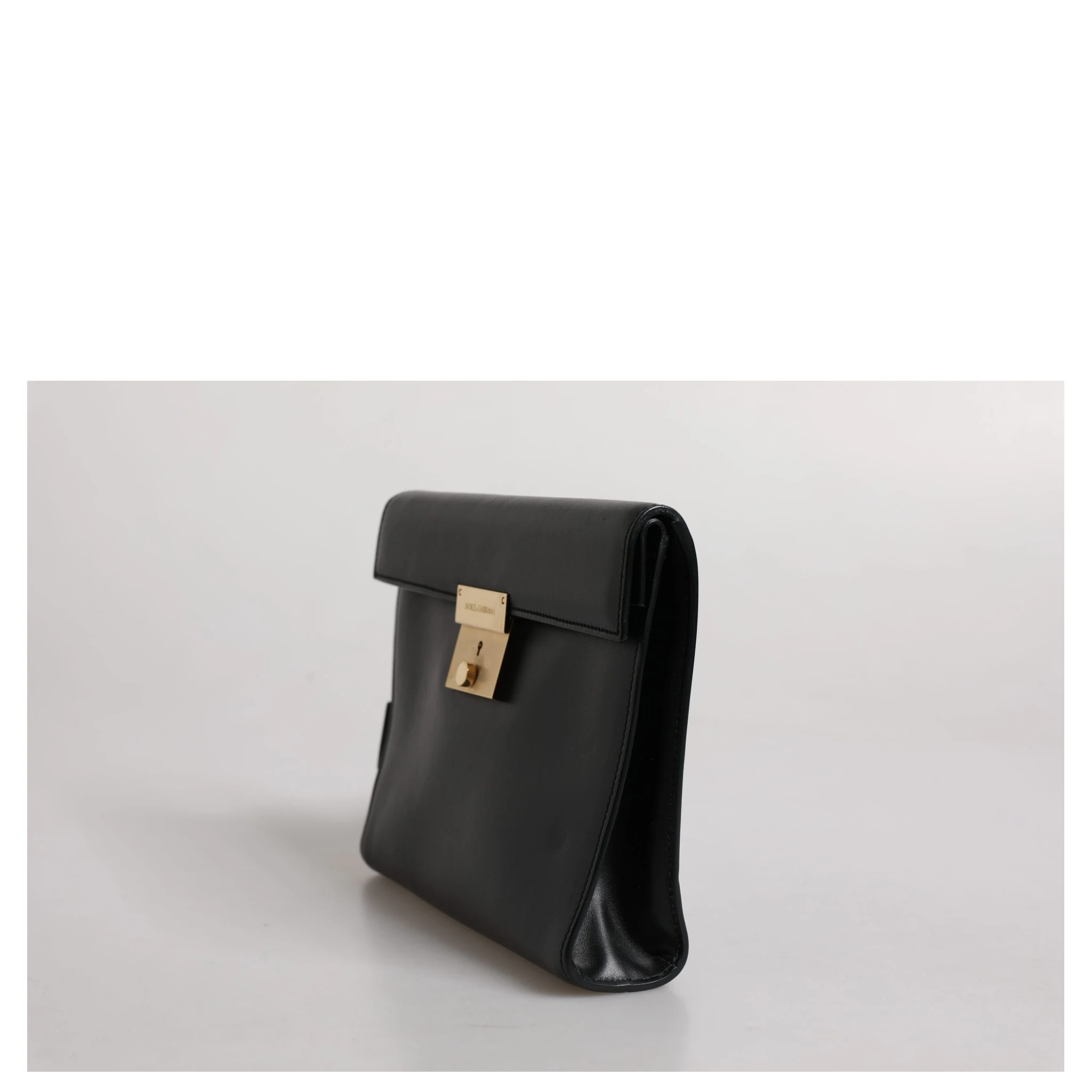 Black Leather Logo Plaque Document Briefcase Bag