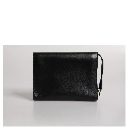 Black Leather Logo Plaque Document Briefcase Bag