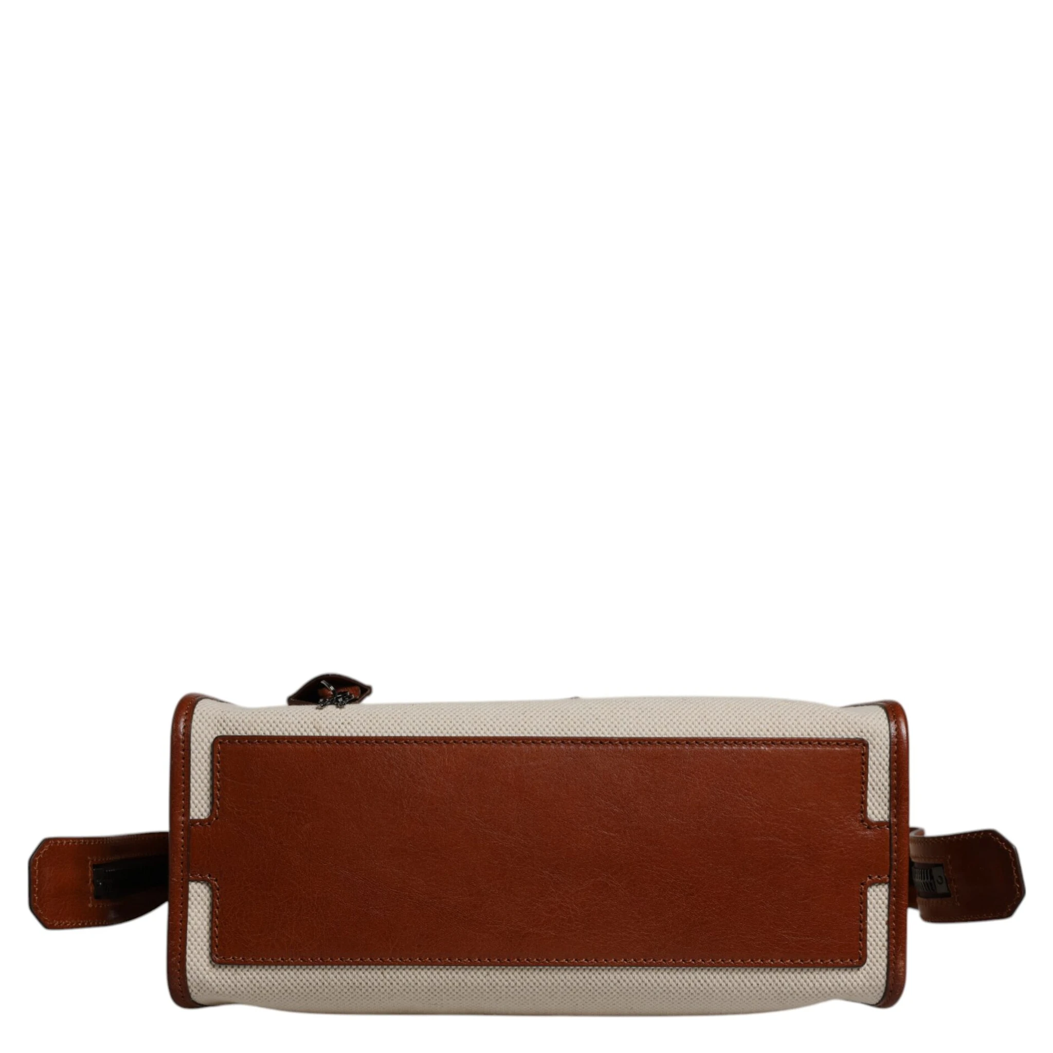 Beige Brown Cotton Leather Duffle Shoulder Bag