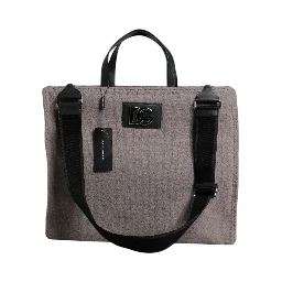 Grey Alpaca Wool Logo Plaque Tote Shoulder Bag