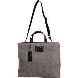 Grey Alpaca Wool Logo Plaque Tote Shoulder Bag