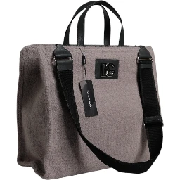 Grey Alpaca Wool Logo Plaque Tote Shoulder Bag