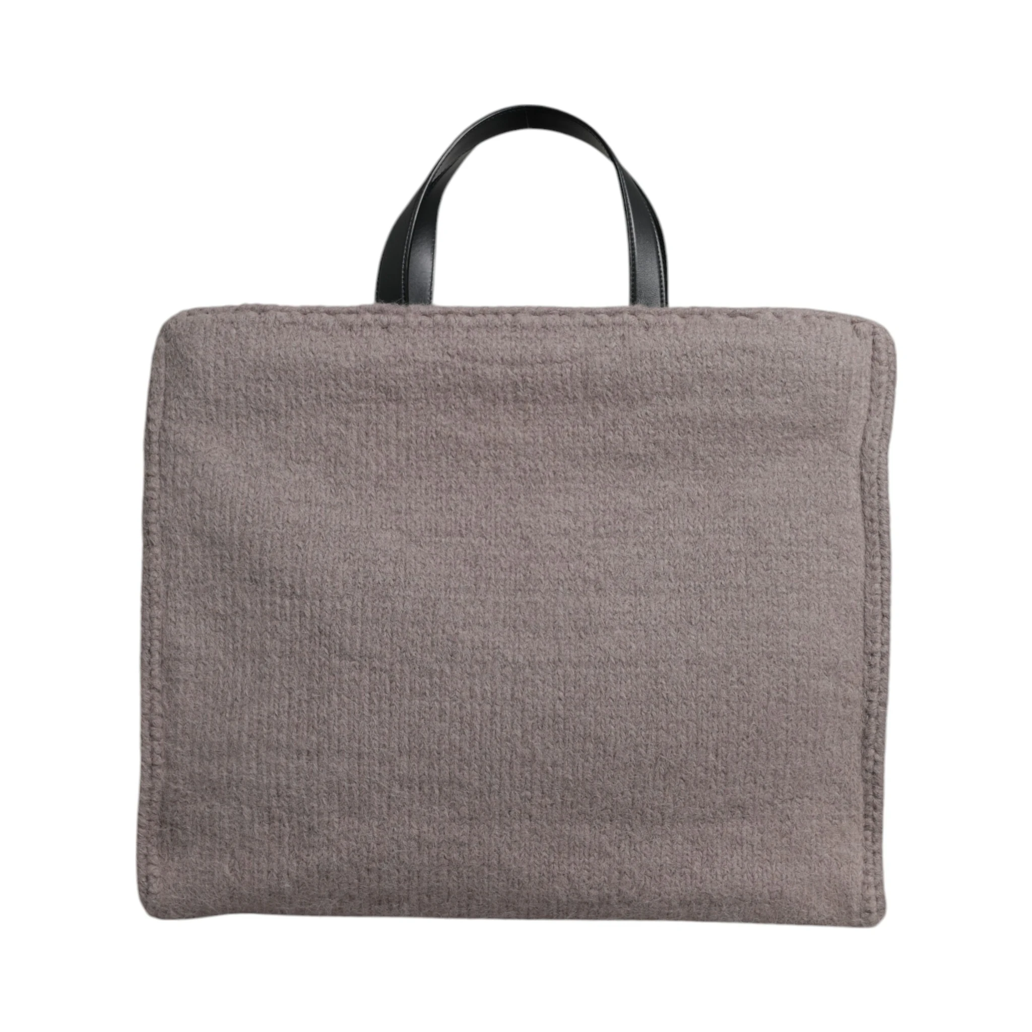 Grey Alpaca Wool Logo Plaque Tote Shoulder Bag