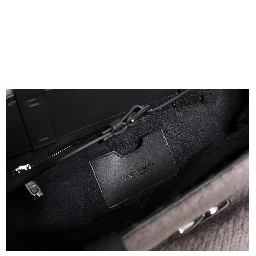 Grey Alpaca Wool Logo Plaque Tote Shoulder Bag