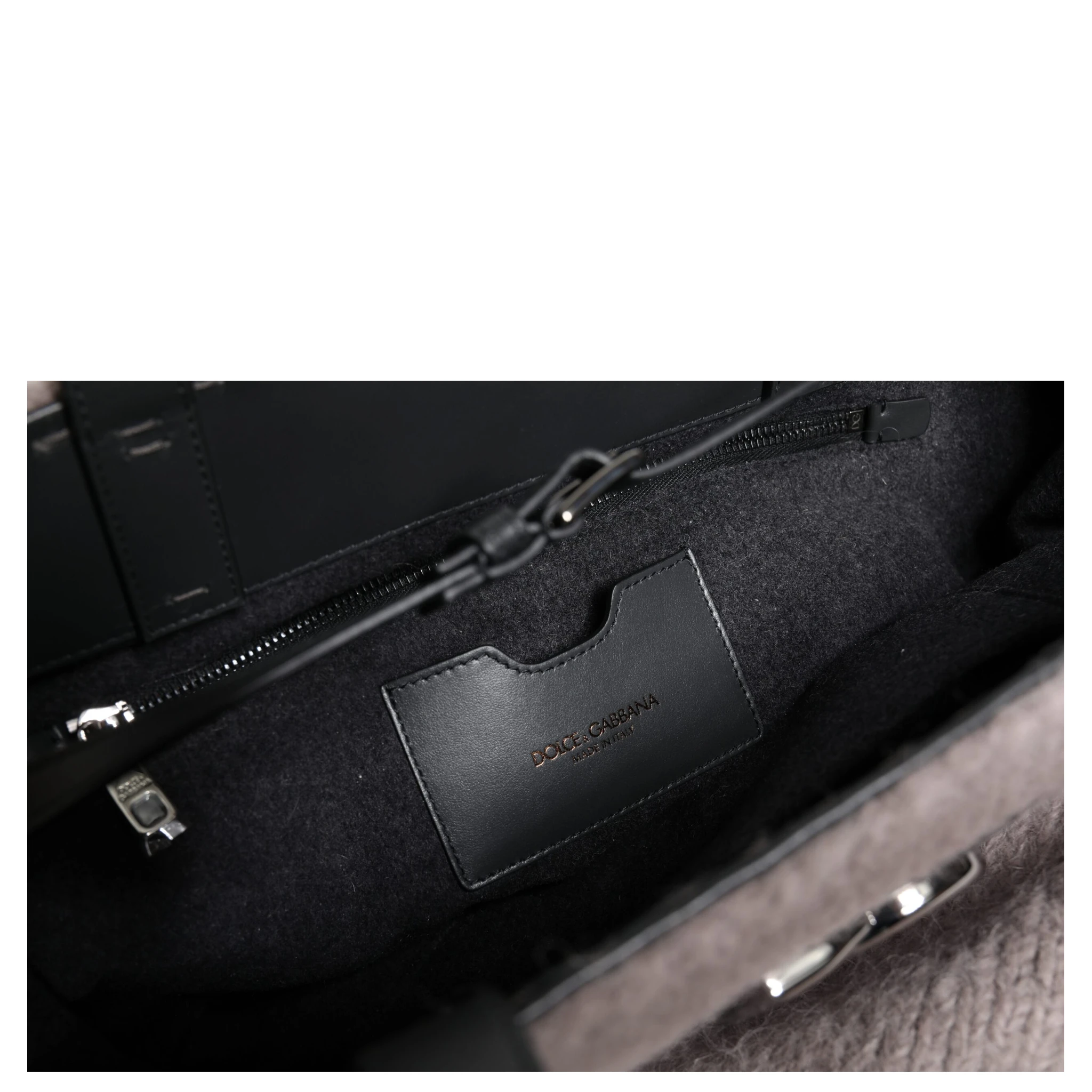 Grey Alpaca Wool Logo Plaque Tote Shoulder Bag