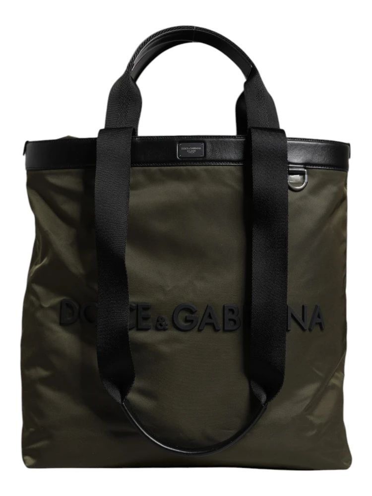 Military Green Nylon Shoulder Strap Tote Bag