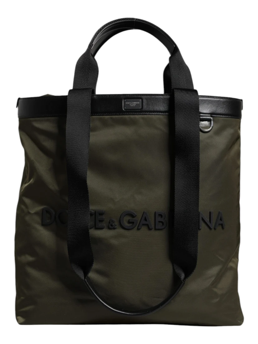 Military Green Nylon Shoulder Strap Tote Bag