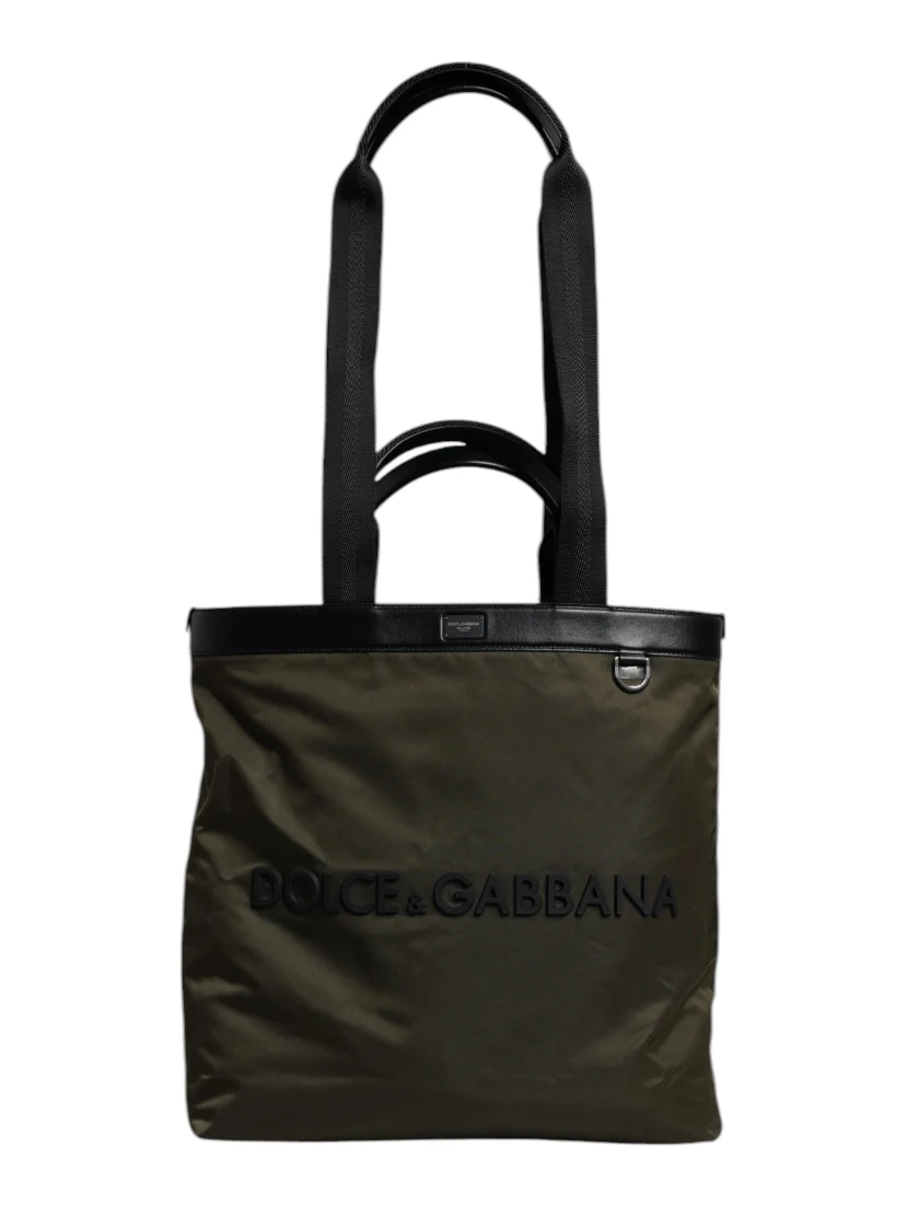 Military Green Nylon Shoulder Strap Tote Bag