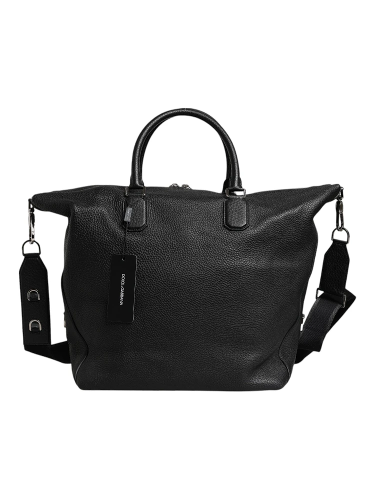 Black Calfskin Leather Hand Shoulder Duffle Bag