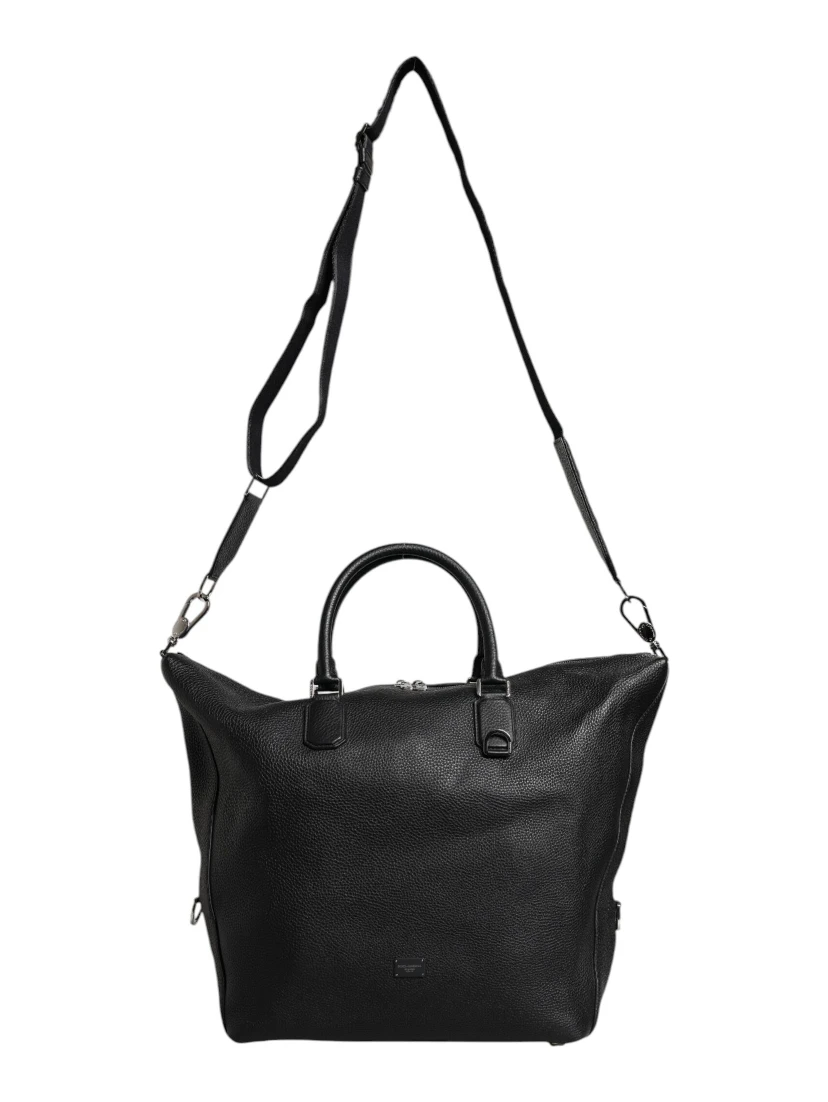 Black Calfskin Leather Hand Shoulder Duffle Bag