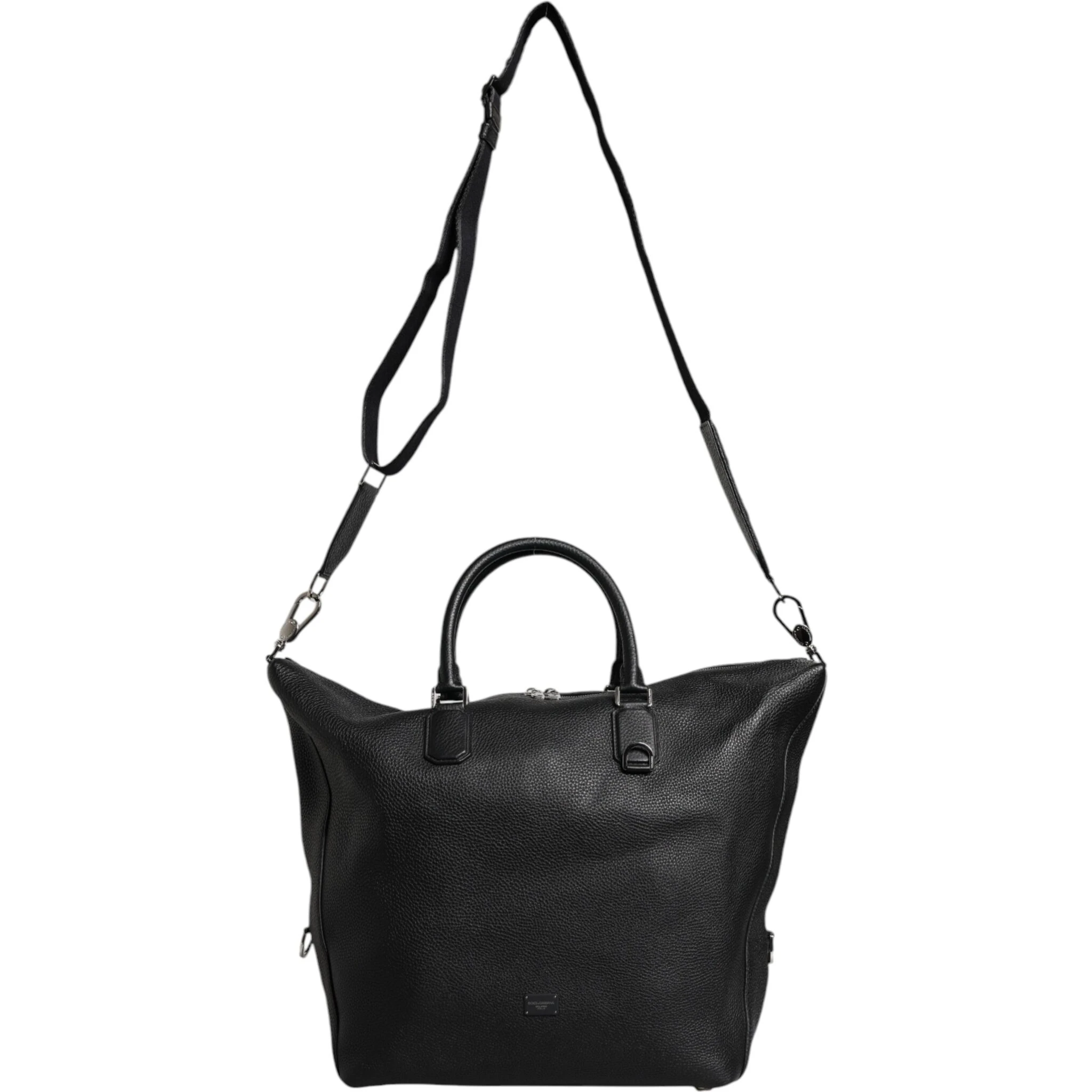 Black Calfskin Leather Hand Shoulder Duffle Bag