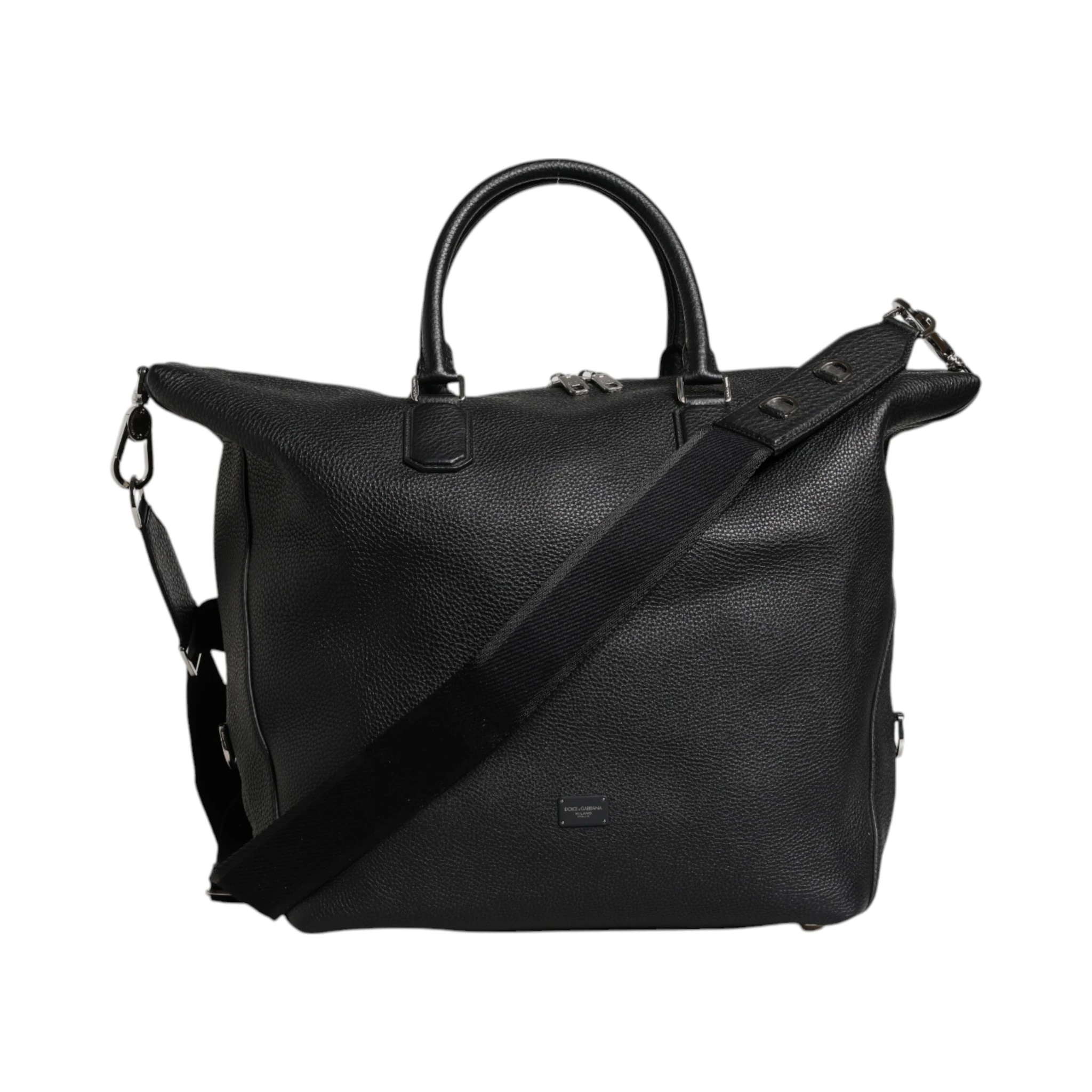 Black Calfskin Leather Hand Shoulder Duffle Bag