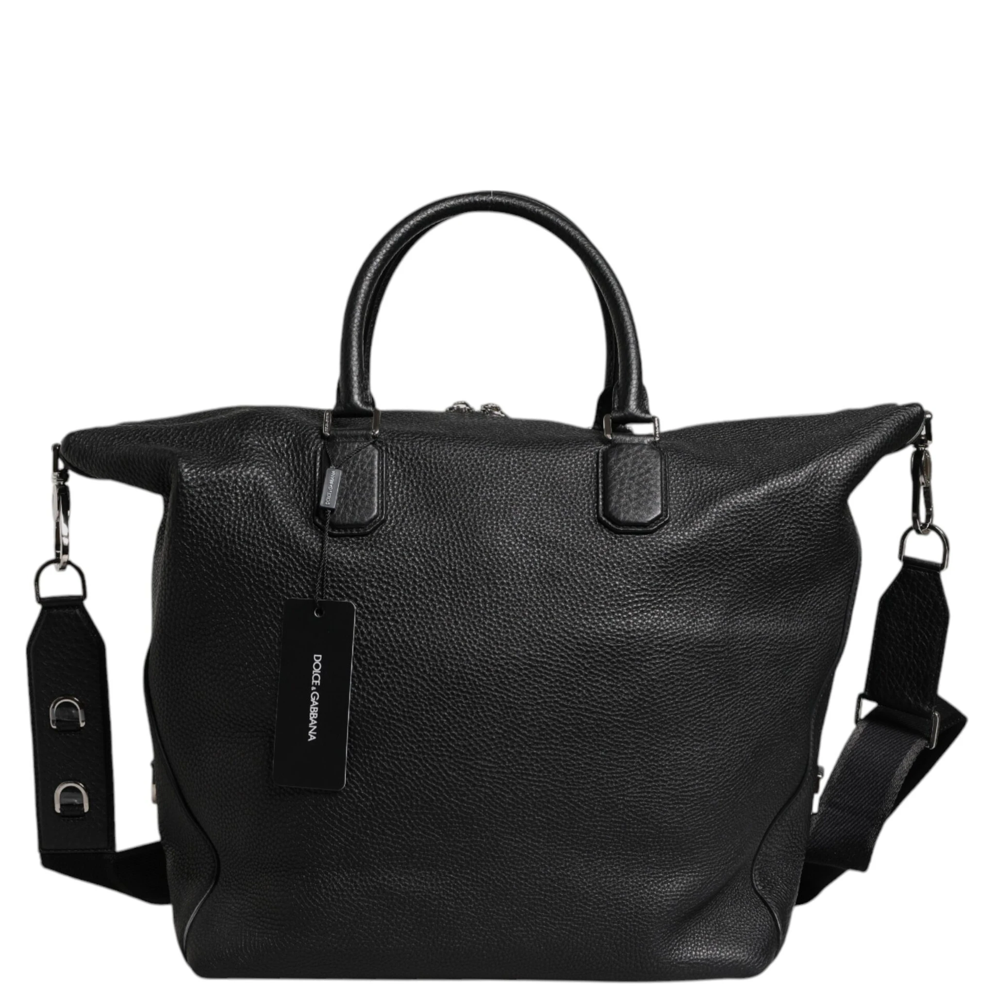 Black Calfskin Leather Hand Shoulder Duffle Bag