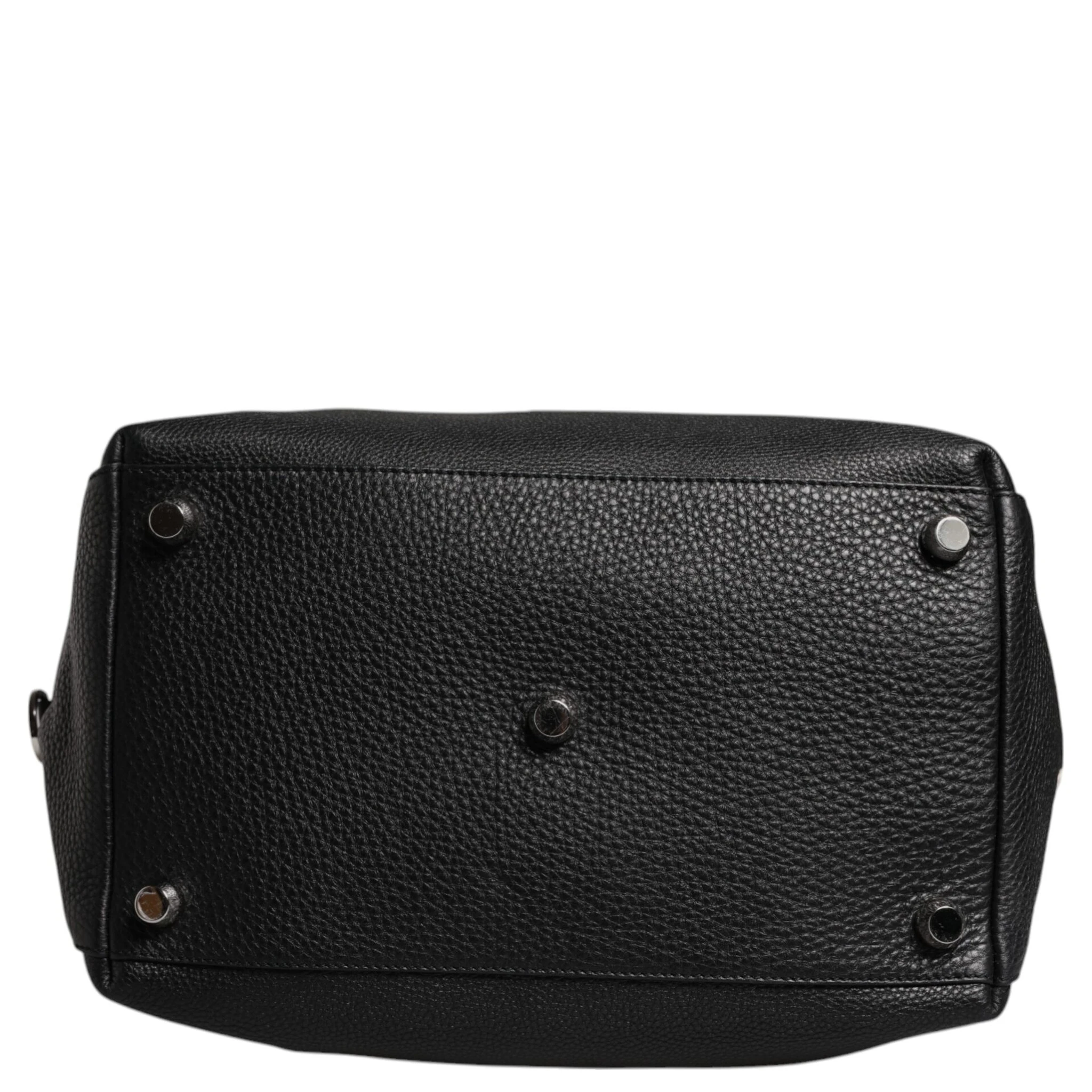 Black Calfskin Leather Hand Shoulder Duffle Bag