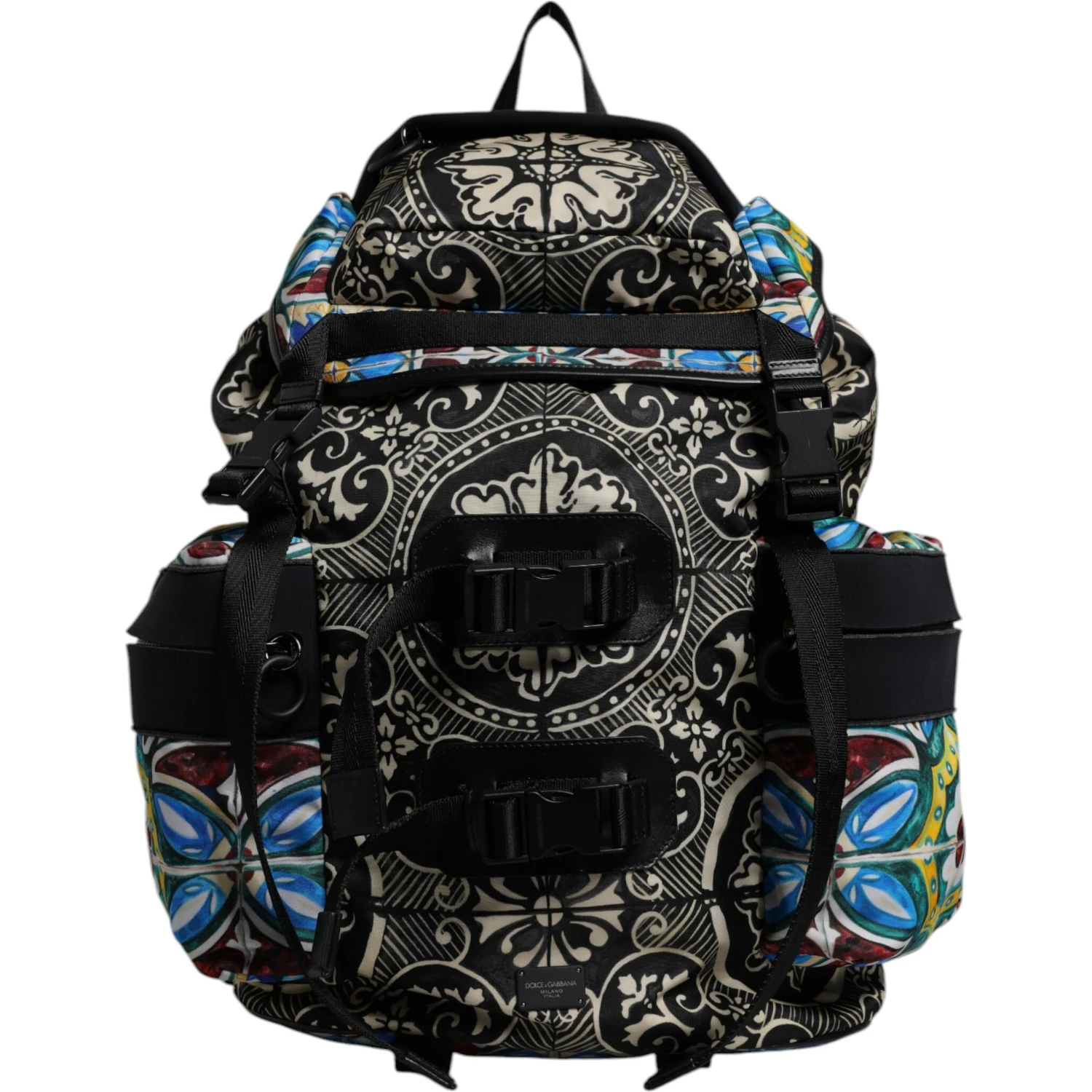 Multicolor Maiolica Print Nylon Backpack Bag