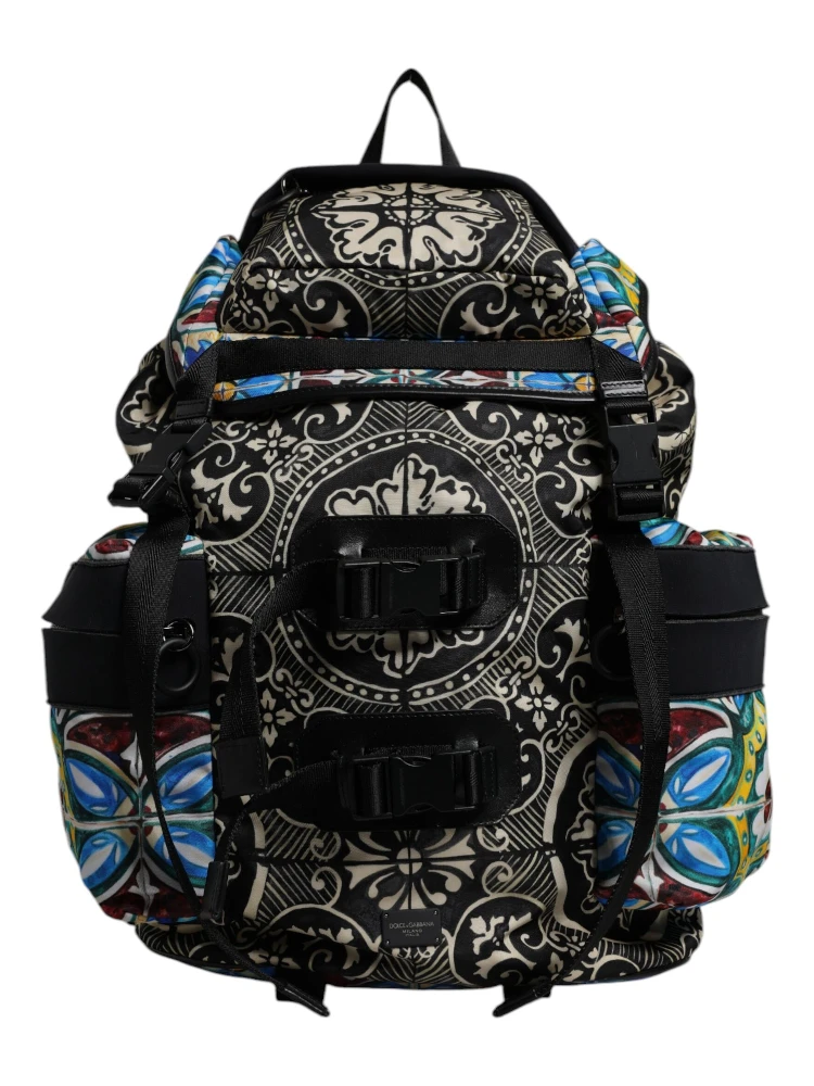 Multicolor Maiolica Print Nylon Backpack Bag alternative