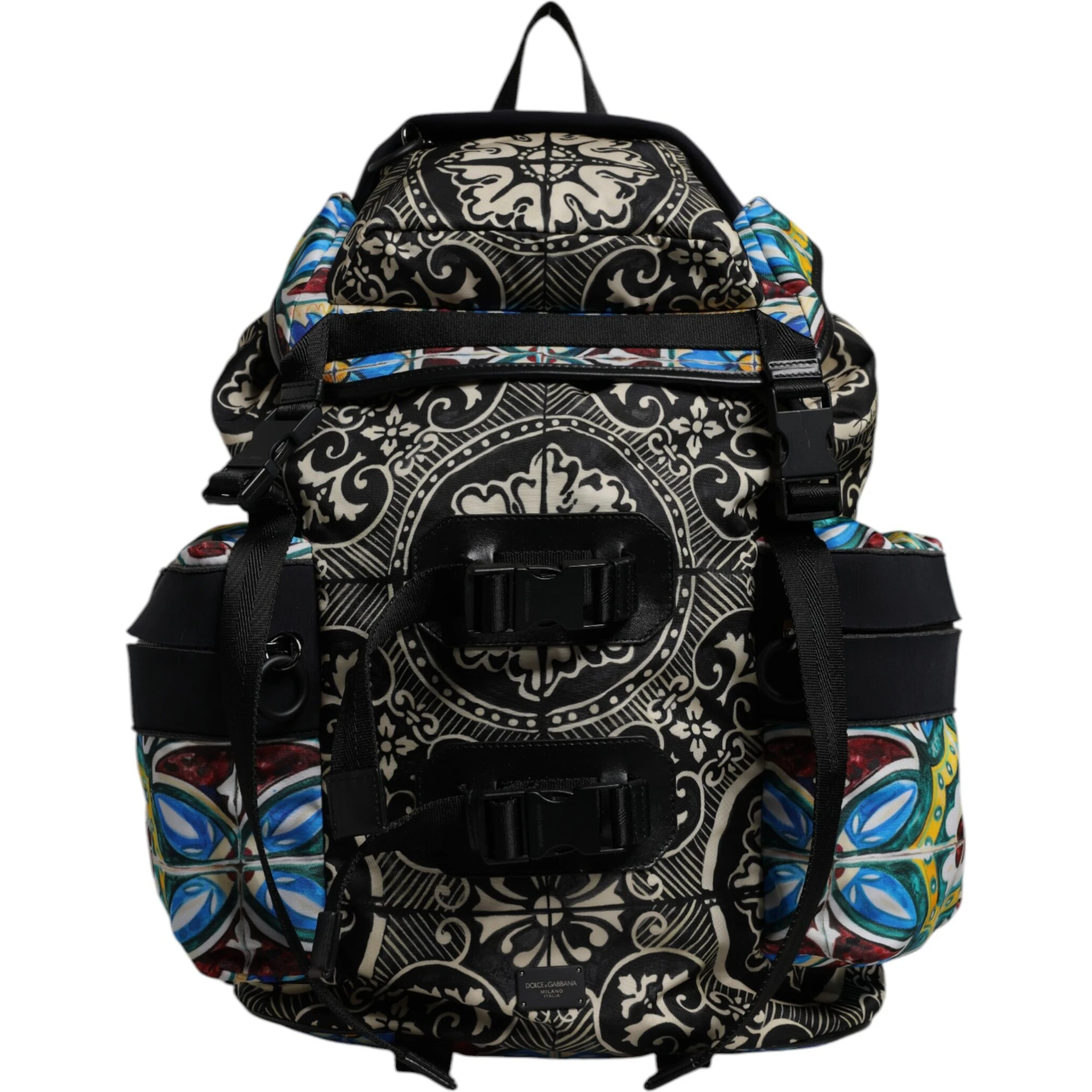 Multicolor Maiolica Print Nylon Backpack Bag