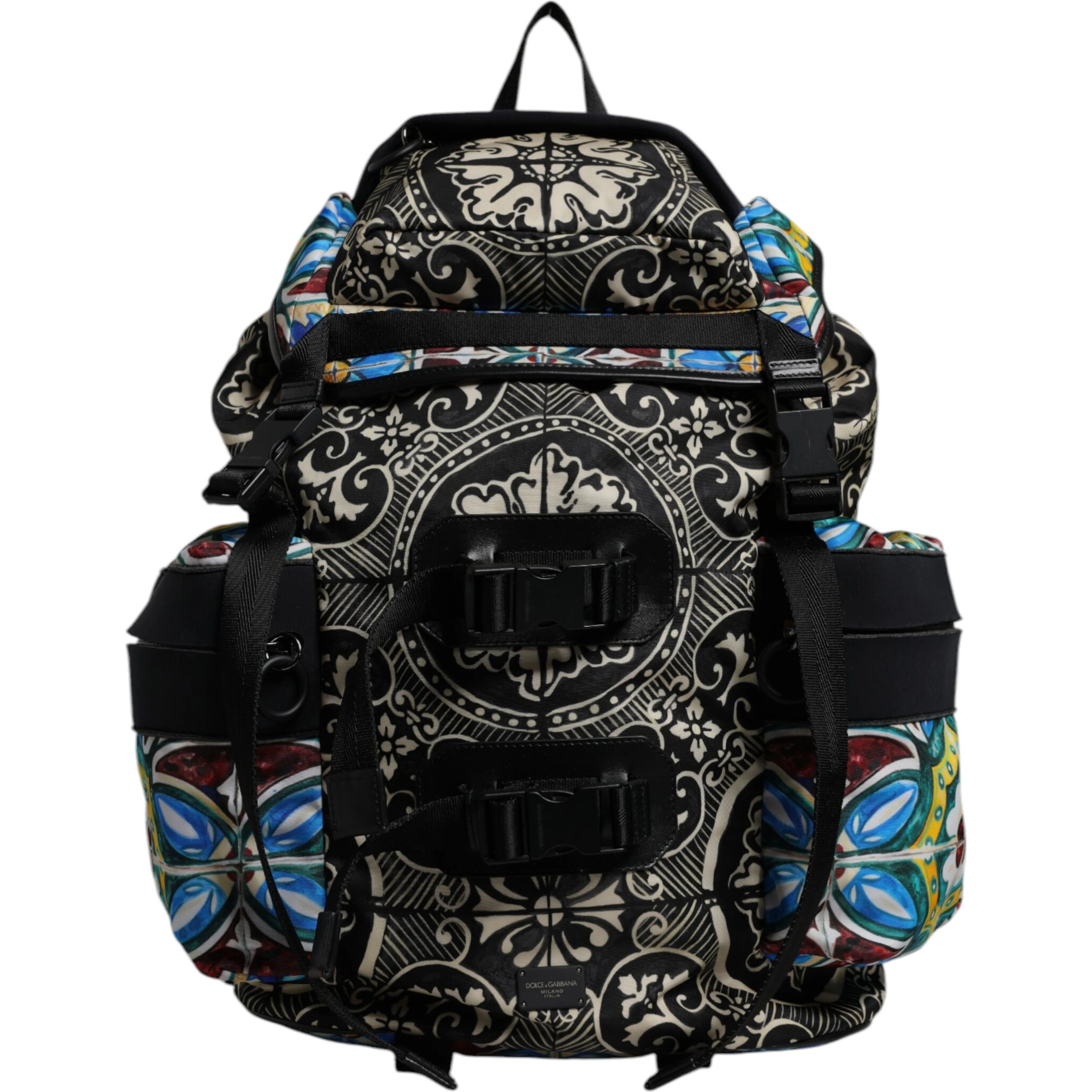 Multicolor Maiolica Print Nylon Backpack Bag