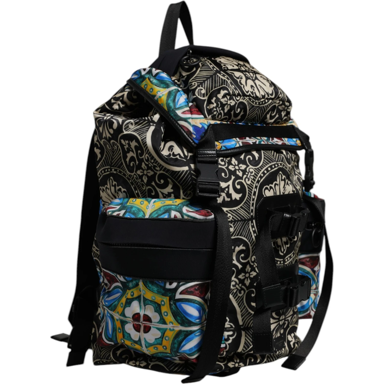 Multicolor Maiolica Print Nylon Backpack Bag