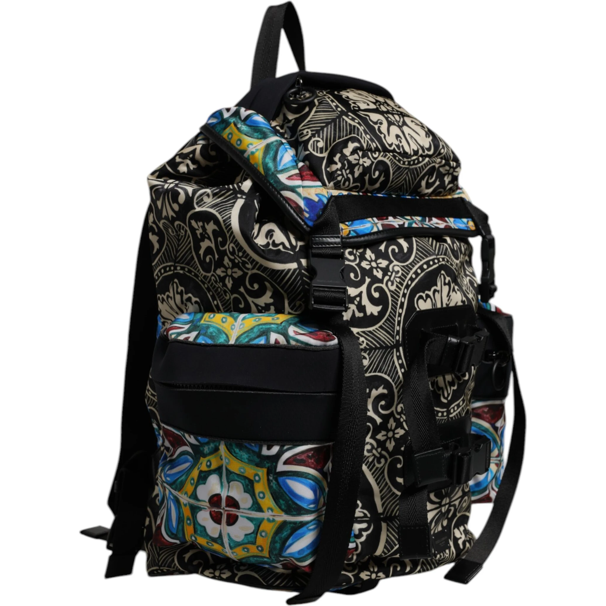 Multicolor Maiolica Print Nylon Backpack Bag