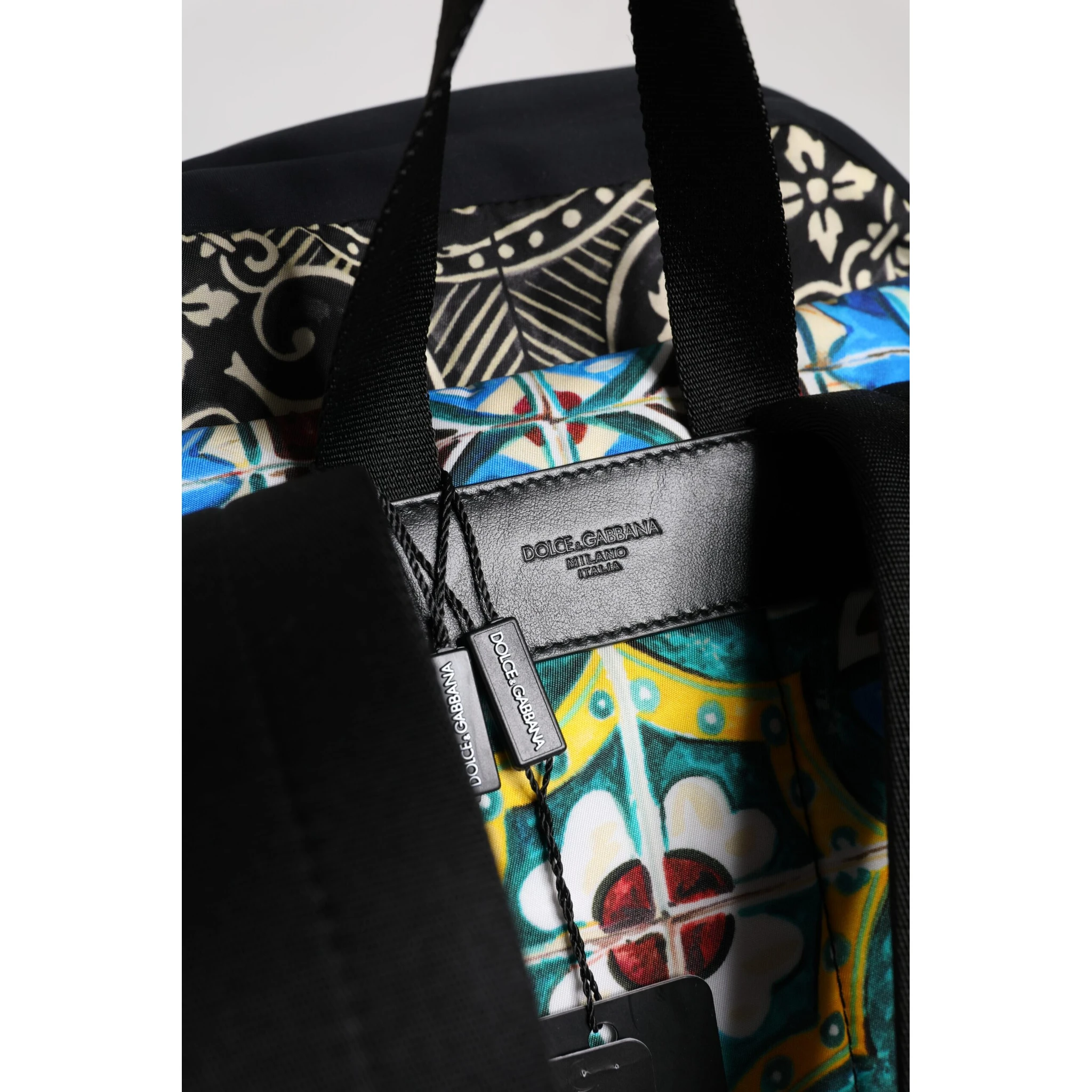 Multicolor Maiolica Print Nylon Backpack Bag