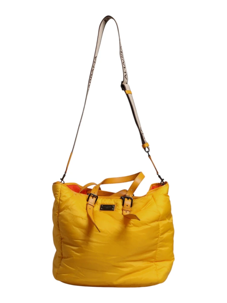 Yellow Orange Nylon Logo Plaque Hand Shoulder Duffle Bag alternative