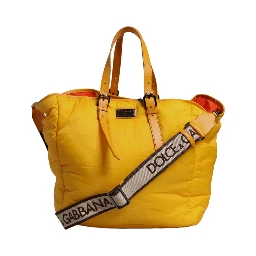 Yellow Orange Nylon Logo Plaque Hand Shoulder Duffle Bag
