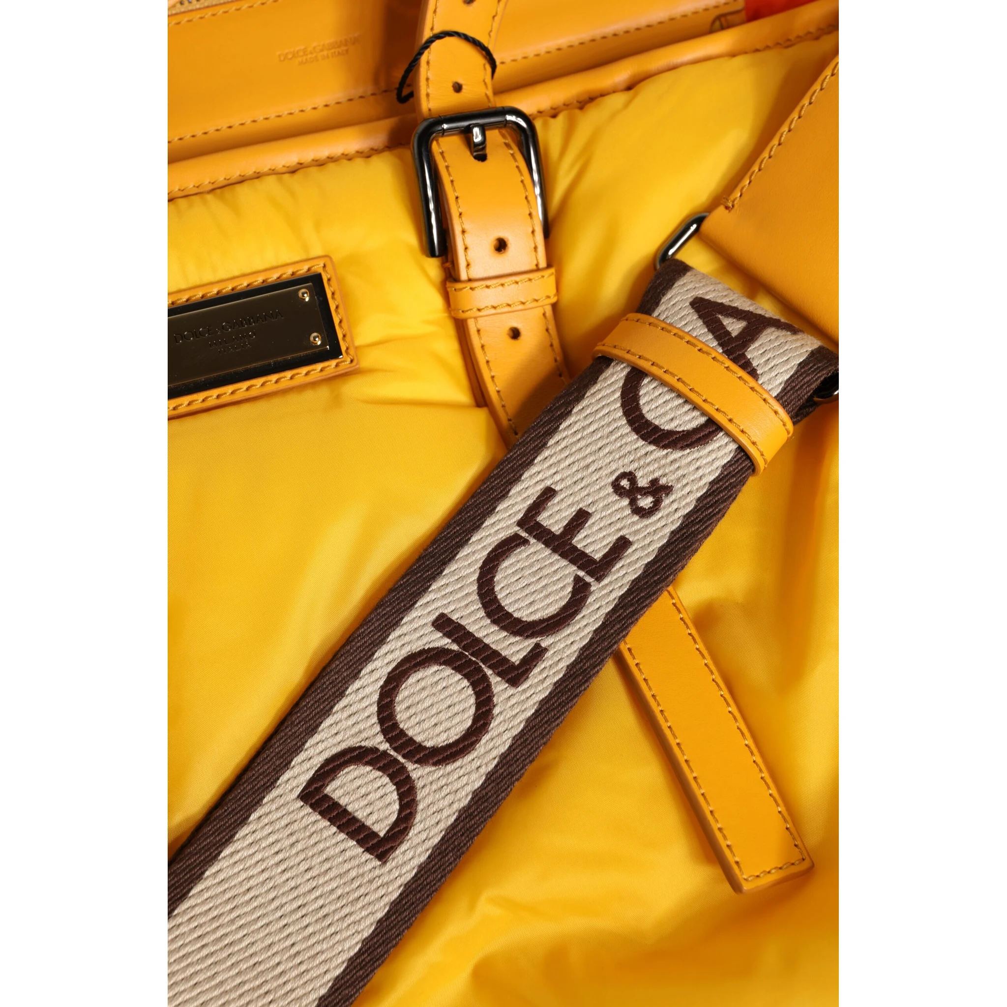 Yellow Orange Nylon Logo Plaque Hand Shoulder Duffle Bag