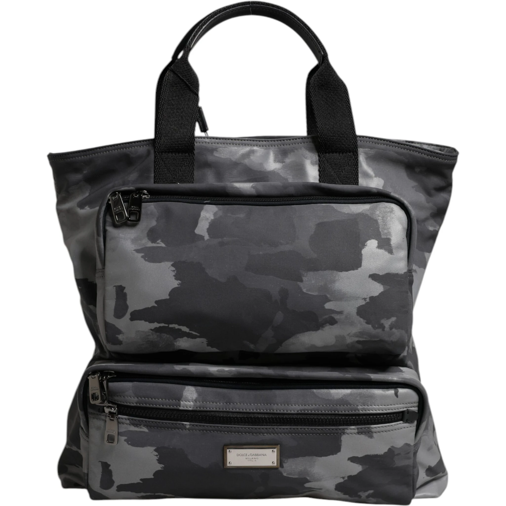 Gray Camo Cotton Multiple Compartments Tote Bag