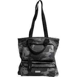 Gray Camo Cotton Multiple Compartments Tote Bag